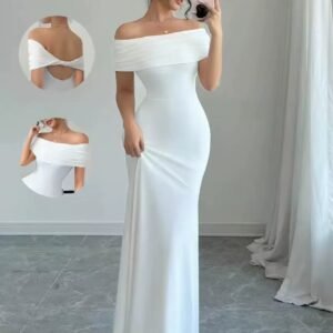 فستان حفلات بدون أكتاف، فستان نسائي متوسط الطول مثير بدون أكمام، فستان كوكتيل أنيق للخارج الليلي